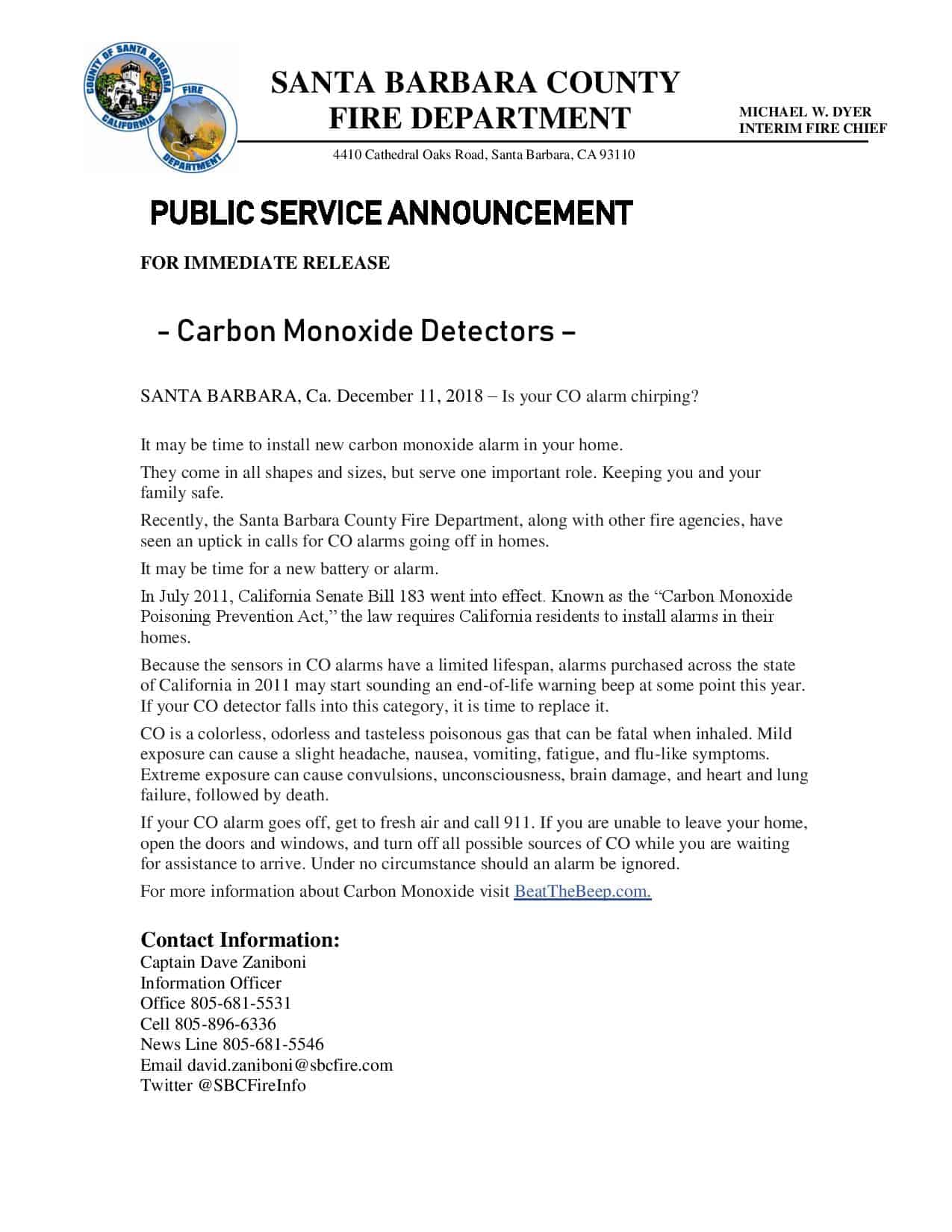 Carbon Monoxide Detectors PSA