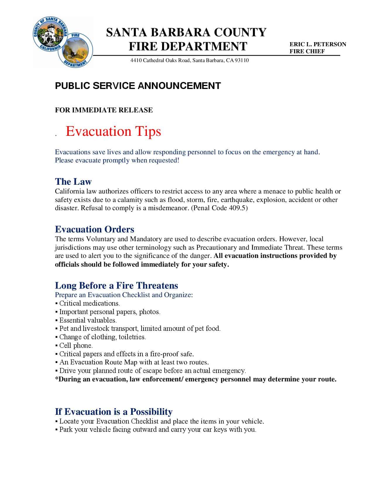 Evacuation Tips